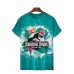 Jurassic Park Logo and Tropical Flower Short Sleeve T-Shirt