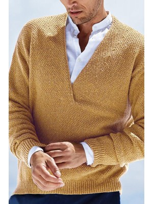 Men's Solid Color Slim Fit Long Sleeve V-Neck Knit Sweater
