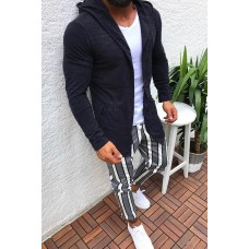 Men's Length Sleeve Hooded Sweater Cardigan