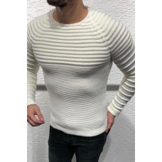 Autumn And Winter Casual Men's Round Neck Ribbed Knit Sweater Sleeves Slim Suits