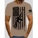 Men Casual American Flag Gun Print Khaki T-shirt