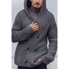 Men's Casual Solid Color Hooded Sweater Jacket