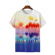 Men's Colorful Island Paradise Palm Tree Illustration Short Sleeve T-Shirt