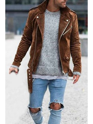Street Fashion Men's Jacket Solid Color Lapel Zip Jacket